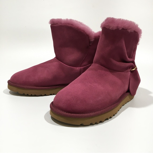 UGG CLASSIC MINI TWIST SUEDE / SHEEPSKIN ANKLE BOOTS -BOUGAINVILLEA -US 7 - Picture 5 of 9